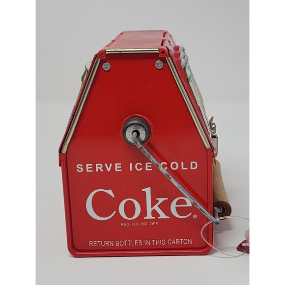 Small Tin Coca Cola LunchboxLunchPail Opens And Closes On Both Sides Wood Handle - Picture 3 of 12